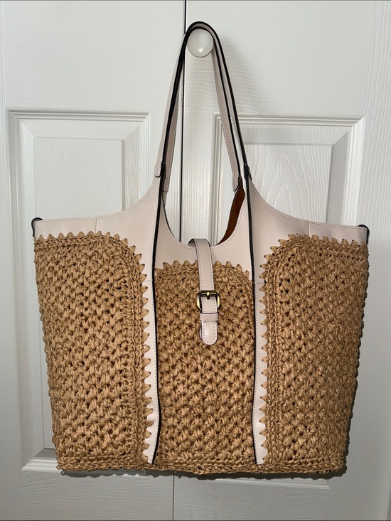 Patricia Nash Handbags - Woven Raffia Tote with Pale Cream Leather Trim
